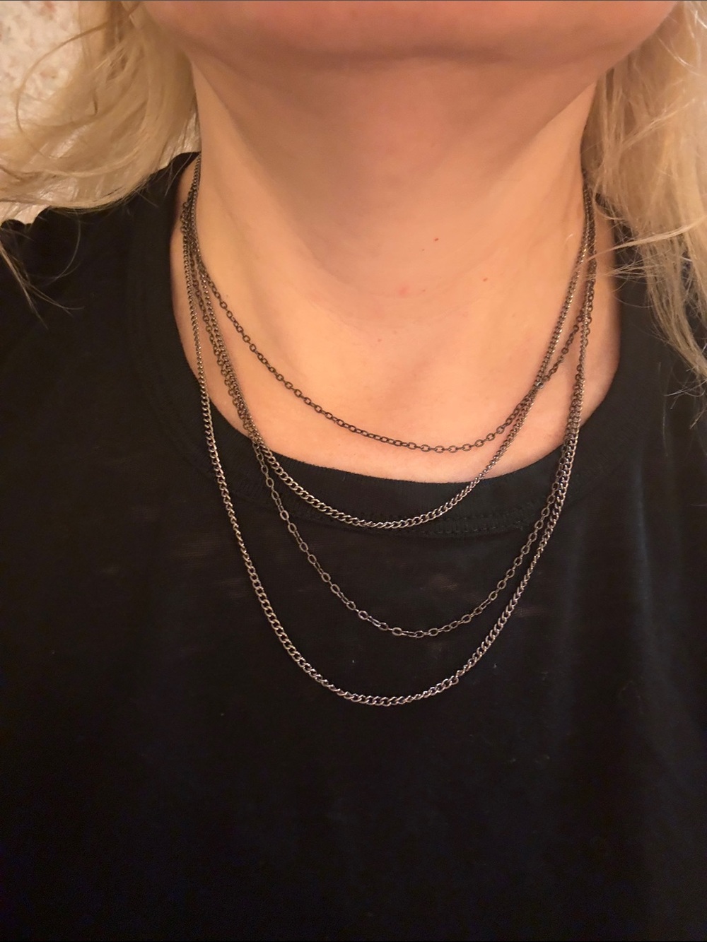 Hand-Crafted Layered Black Stainless Steel Chain Necklace